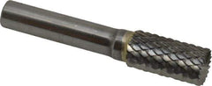 SGS Pro - 1/2" Cut Diam, 3/8" Shank Diam, Cylinder with End Cut Head Double Cut Burr - Carbide, End Cut End, 1" LOC, 3" OAL - Eagle Tool & Supply