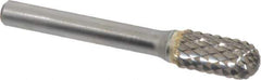 SGS Pro - 3/8" Cut Diam, 1/4" Shank Diam, Cylinder with Radius Head Double Cut Burr - Carbide, Radius End, 3/4" LOC, 2-1/2" OAL - Eagle Tool & Supply