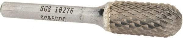 SGS Pro - 1/2" Cut Diam, 1/4" Shank Diam, Cylinder with Radius Head Double Cut Burr - Carbide, Radius End, 1" LOC, 2-3/4" OAL - Eagle Tool & Supply