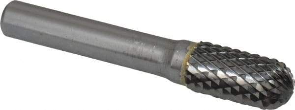 SGS Pro - 1/2" Cut Diam, 3/8" Shank Diam, Cylinder with Radius Head Double Cut Burr - Carbide, Radius End, 1" LOC, 3" OAL - Eagle Tool & Supply