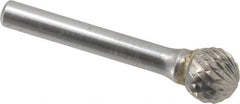 SGS Pro - 1/2" Cut Diam, 1/4" Shank Diam, Ball Head Double Cut Burr - Carbide, Radius End, 7/16" LOC, 2-3/16" OAL - Eagle Tool & Supply