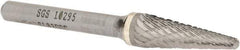 SGS Pro - 3/8" Cut Diam, 1/4" Shank Diam, Taper Head Double Cut Burr - Carbide, Radius End, 1-1/16" LOC, 2-15/16" OAL - Eagle Tool & Supply
