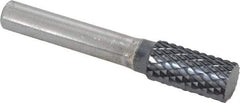 SGS Pro - 1/2" Cut Diam, 3/8" Shank Diam, Cylinder Head Double Cut Burr - Carbide, Flat End, 1" LOC, 3" OAL - Eagle Tool & Supply