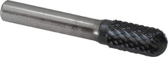 SGS Pro - 1/2" Cut Diam, 3/8" Shank Diam, Cylinder with Radius Head Double Cut Burr - Carbide, Radius End, 1" LOC, 3" OAL - Eagle Tool & Supply