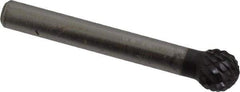 SGS Pro - 3/8" Cut Diam, 1/4" Shank Diam, Ball Head Double Cut Burr - Carbide, Radius End, 5/16" LOC, 2-1/16" OAL - Eagle Tool & Supply