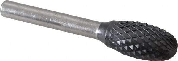 SGS Pro - 1/2" Cut Diam, 1/4" Shank Diam, Oval Head Double Cut Burr - Carbide, Radius End, 7/8" LOC, 2-5/8" OAL - Eagle Tool & Supply