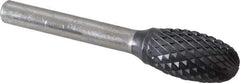 SGS Pro - 1/2" Cut Diam, 1/4" Shank Diam, Oval Head Double Cut Burr - Carbide, Radius End, 7/8" LOC, 2-5/8" OAL - Eagle Tool & Supply