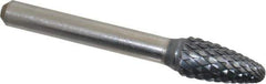 SGS Pro - 3/8" Cut Diam, 1/4" Shank Diam, Tree with Radius Head Double Cut Burr - Carbide, Radius End, 3/4" LOC, 2-1/2" OAL - Eagle Tool & Supply