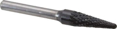 SGS Pro - 3/8" Cut Diam, 1/4" Shank Diam, Taper Head Double Cut Burr - Carbide, Radius End, 1-1/16" LOC, 2-15/16" OAL - Eagle Tool & Supply