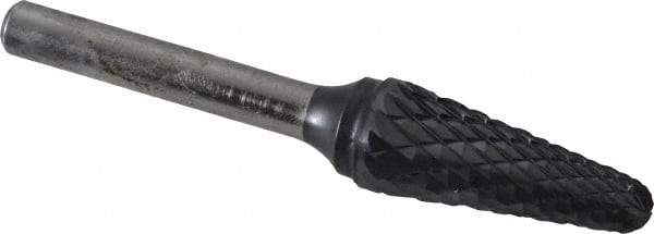 SGS Pro - 1/2" Cut Diam, 1/4" Shank Diam, Taper Head Double Cut Burr - Carbide, Radius End, 1-1/8" LOC, 3" OAL - Eagle Tool & Supply
