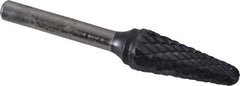 SGS Pro - 1/2" Cut Diam, 1/4" Shank Diam, Taper Head Double Cut Burr - Carbide, Radius End, 1-1/8" LOC, 3" OAL - Eagle Tool & Supply