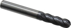 SGS - 3/8" Diam, 1-1/8" LOC, 4 Flute Solid Carbide Ball End Mill - AlTiN Finish, Single End, 3" OAL, 3/8" Shank Diam, Spiral Flute - Eagle Tool & Supply