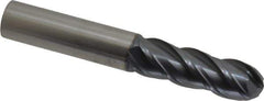 SGS - 3/4" Diam, 2-1/4" LOC, 4 Flute Solid Carbide Ball End Mill - AlTiN Finish, Single End, 5" OAL, 3/4" Shank Diam, Spiral Flute - Eagle Tool & Supply