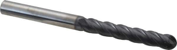 SGS - 1/2" Diam, 3" LOC, 4 Flute Solid Carbide Ball End Mill - AlTiN Finish, Single End, 6" OAL, 1/2" Shank Diam, Spiral Flute - Eagle Tool & Supply
