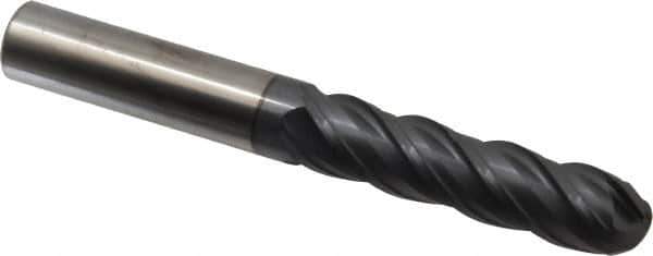 SGS - 3/4" Diam, 3" LOC, 4 Flute Solid Carbide Ball End Mill - AlTiN Finish, Single End, 6" OAL, 3/4" Shank Diam, Spiral Flute - Eagle Tool & Supply