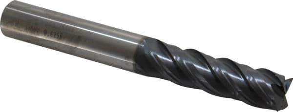 SGS - 5/8", 2-1/4" LOC, 5/8" Shank Diam, 5" OAL, 4 Flute, Solid Carbide Square End Mill - Single End, AlTiN Finish, Spiral Flute, 38° Helix, Centercutting, Right Hand Cut, Right Hand Flute, Series 63 - Eagle Tool & Supply