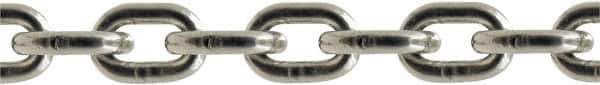 Value Collection - 7/64" Welded Stainless Steel Chain - 132 Lb Capacity, Grade 43, 100' Long, Polished Finish - Eagle Tool & Supply