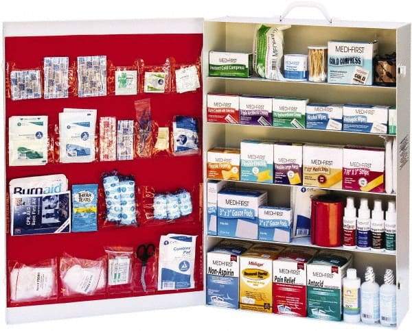 Medique - 1,500 Piece, 150 Person, Industrial First Aid Kit - 19-1/4" Wide x 28-1/2" Deep x 6" High, Metal Cabinet - Eagle Tool & Supply