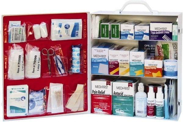 Medique - 1,100 Piece, 100 Person, Industrial First Aid Kit - 13-3/4" Wide x 16-1/4" Deep x 5-1/2" High, Metal Cabinet - Eagle Tool & Supply