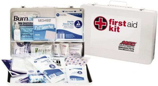 Medique - 200 Piece, 50 Person, Industrial First Aid Kit - 14" Wide x 9-1/2" Deep x 2-1/2" High, Metal Case - Eagle Tool & Supply