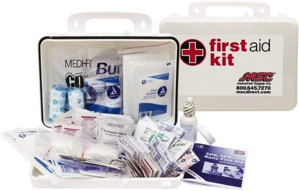 Medique - 150 Piece, 25 Person, Industrial First Aid Kit - 9-1/4" Wide x 6-3/4" Deep x 3" High, Plastic Case - Eagle Tool & Supply