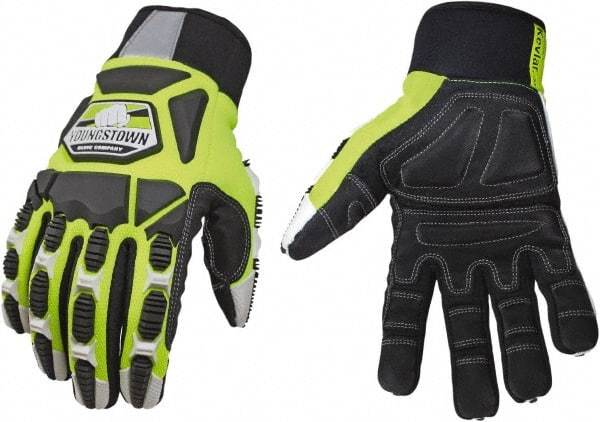 Youngstown - Size 3XL (12), ANSI Cut Lvl 4, Puncture Lvl 4, Abrasion Lvl 4, Cut & Puncture Resistant Gloves - Kevlar Lining, Slip-On Cuff, Hi-Vis Lime/Black, Paired - Eagle Tool & Supply