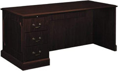 Hon - High Pressure Laminate Right Return Desk with Center Drawer - 66" Wide x 30" Deep x 29-1/2" High, Mahogany - Eagle Tool & Supply