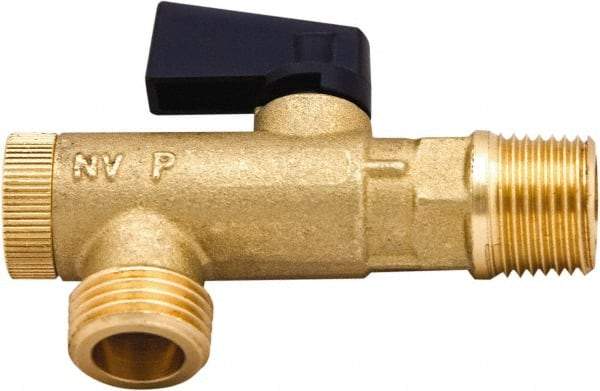PRO-SOURCE - 3/8 x 1/2" Pipe, NPT Port, Brass Filter Ball Valve - Inline - One Way Flow, NPT Ends, Wedge Handle, 725 WOG - Eagle Tool & Supply