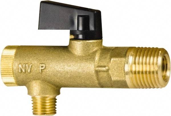 PRO-SOURCE - 1/2" Pipe, NPT Port, Brass Filter Ball Valve - Inline - One Way Flow, MNPT x FNPT Ends, Wedge Handle, 725 WOG - Eagle Tool & Supply