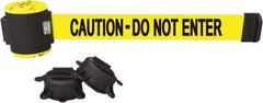 Banner Stakes - 30' Long x 2-1/2" Wide Nylon/Polyester Magnetic Wall Mount Barrier - Black on Yellow - Eagle Tool & Supply
