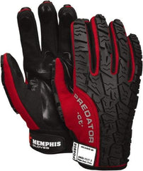 MCR Safety - Size XL (10), ANSI Cut Lvl 2, Leather Cut Resistant Gloves - 9.85" Long, Hook & Loop Cuff, Red/Black, Paired - Eagle Tool & Supply