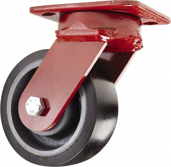 Hamilton - 5" Diam x 2" Wide x 6-1/2" OAH Top Plate Mount Swivel Caster - Polyurethane, 1,360 Lb Capacity, Sealed Precision Ball Bearing, 4 x 5" Plate - Eagle Tool & Supply