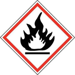 NMC - Hazardous Materials Label, Header: Flammable Warning - Legend: GHS - Graphic, English, Black & Red, 2" Long x 2" High, No Coating - Eagle Tool & Supply