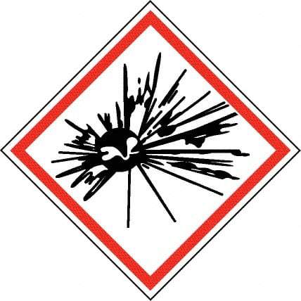 NMC - Hazardous Materials Label, Header: Explosive Warning - Legend: GHS - Graphic, English, Black & Red, 2" Long x 2" High, No Coating - Eagle Tool & Supply