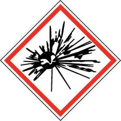 NMC - Hazardous Materials Label, Header: Explosive Warning - Legend: GHS - Graphic, English, Black & Red, 2" Long x 2" High, No Coating - Eagle Tool & Supply