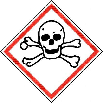 NMC - Hazardous Materials Label, Header: Toxic Warning - Legend: GHS - Graphic, English, Black & Red, 2" Long x 2" High, No Coating - Eagle Tool & Supply