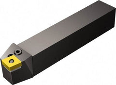 Sandvik Coromant - PCBN, Right Hand Cut, 15° Lead Angle, 25mm Shank Height x 25mm Shank Width, Negative Rake Indexable Turning Toolholder - 150mm OAL, CNMG 12 04 08 Insert Compatibility, Series T-Max P - Eagle Tool & Supply