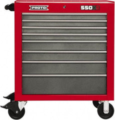 Proto - 8 Drawer 15,134 Lb Capacity Steel Tool Roller Cabinet - 34" Wide x 41" High x 25-1/4" Deep, Ball Bearing Drawer Slides, Safety Red/Gray - Eagle Tool & Supply