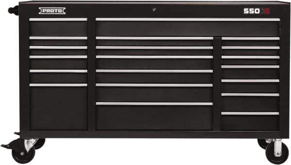 Proto - 20 Drawer Mobile Workstation - 67" Wide x 25-1/4" Deep x 41" High, Steel, Dual Black - Eagle Tool & Supply