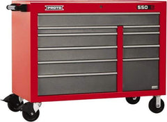 Proto - 10 Drawer Mobile Workstation - 50" Wide x 25-1/4" Deep x 41" High, Steel, Safety Red & Gray - Eagle Tool & Supply