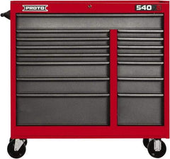 Proto - 15 Drawer Mobile Workstation - 41" Wide x 18" Deep x 42" High, Steel, Safety Red & Gray - Eagle Tool & Supply
