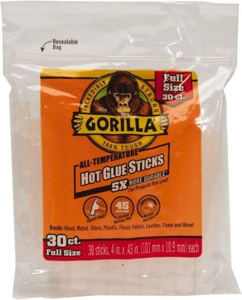 Gorilla Glue - 0.43" Diam, 4" Long, Clear, Hot Melt, Low Melt Glue Stick - Eagle Tool & Supply