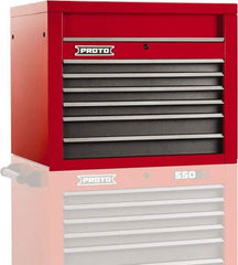 Proto - 6 Drawer Top Tool Chest - 34" Wide x 25-1/4" Deep x 27" High, Steel, Safety Red/Gray - Eagle Tool & Supply