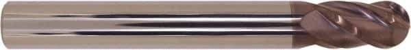 Millstar - 1/2" Diam, 1" LOC, 4 Flute Solid Carbide Ball End Mill - HSN Finish, Single End, 4" OAL, 1/2" Shank Diam - Eagle Tool & Supply