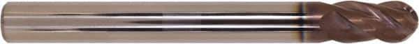 Millstar - 3/8" Diam, 3/4" LOC, 4 Flute Solid Carbide Ball End Mill - HSN Finish, Single End, 3-1/2" OAL, 3/8" Shank Diam - Eagle Tool & Supply