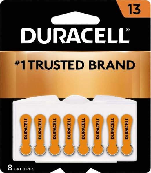 Duracell - Size 13, Zinc Air, 8 Pack, Hearing Aid Battery - 1.4 Volts, Flat Terminal, PR48, ANSI 7000ZD Regulated - Eagle Tool & Supply