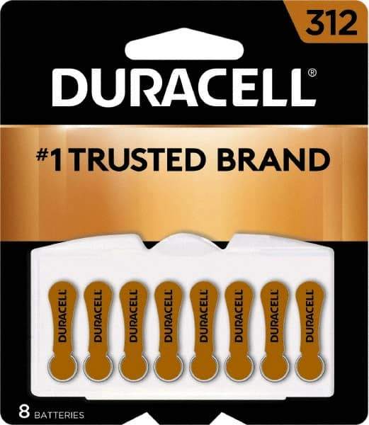 Duracell - Size 312, Zinc Air, 8 Pack, Hearing Aid Battery - 1.4 Volts, Flat Terminal, PR41, ANSI 7002ZD Regulated - Eagle Tool & Supply