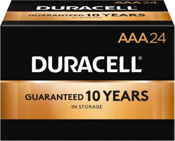 Duracell - Size AAA, Alkaline, 24 Pack, Standard Battery - 1.5 Volts, Button Tab Terminal, LR03, ANSI 24A Regulated - Eagle Tool & Supply
