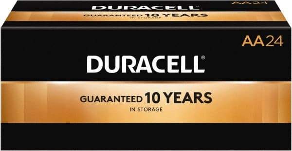 Duracell - Size AA, Alkaline, 24 Pack, Standard Battery - 1.5 Volts, Button Tab Terminal, LR6, ANSI 15A Regulated - Eagle Tool & Supply