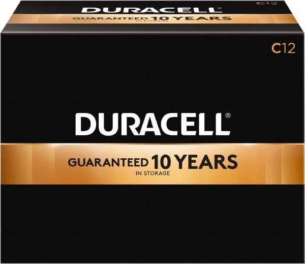 Duracell - Size C, Alkaline, 12 Pack, Standard Battery - 1.5 Volts, Button Tab Terminal, LR14, ANSI 14A Regulated - Eagle Tool & Supply